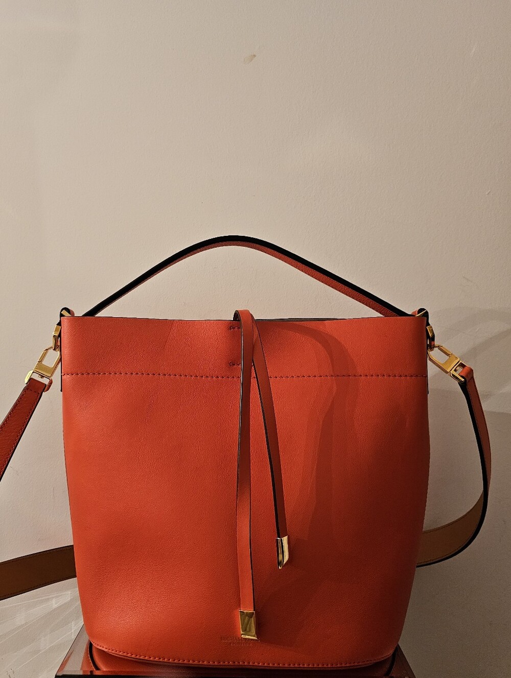 Rare Michael Kors Collection Miranda Drawstring Orange Leather Bucket Purse